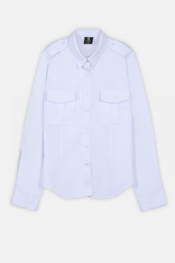 La Suma White Long Sleeve Modern Fit Women Security Shirt Poplin